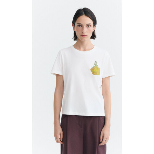 Thinking MU dames vegan T-Shirt Embroidered Limes Ida Wit Tweedehands