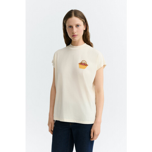 Thinking MU dames vegan T-Shirt Geborduurde Mand Volta Ecru Tweedehands