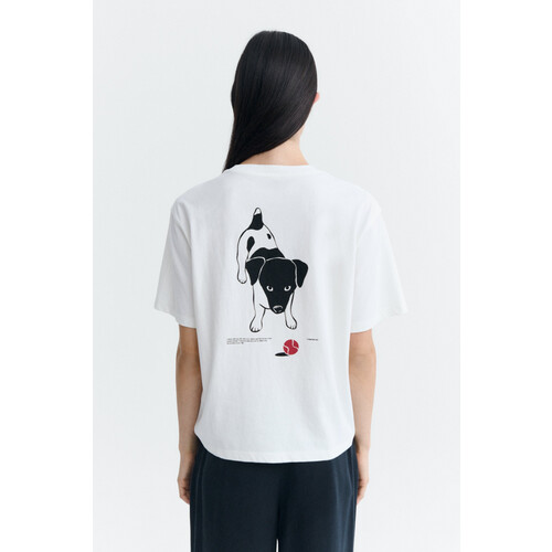 Thinking MU dames vegan T-Shirt Lucia Dog Ball Wit Tweedehands