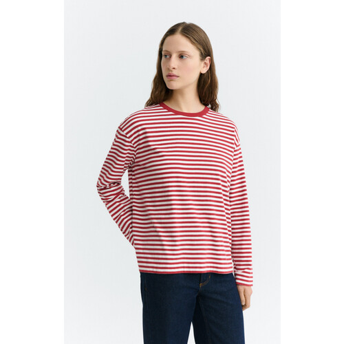 Thinking MU dames vegan T-Shirt Met Lange Mouwen Emily Rood Gestreept Tweedehands