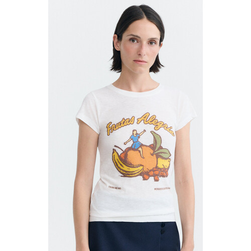 Thinking MU dames vegan T-Shirt Mirna Slim Fit Fruit Wit Tweedehands
