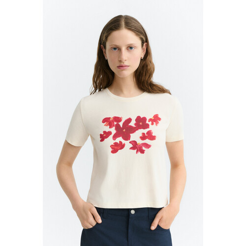Thinking MU dames vegan T-Shirt Zowie Garden Rood Ecru Tweedehands
