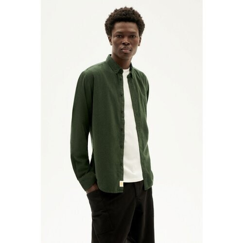 Thinking MU mannen vegan Overhemd Microcorduroy Groen Tweedehands