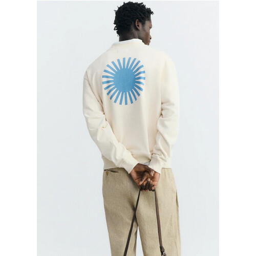 Thinking MU mannen vegan Sweater Leon Blue Sun Back Ecru Tweedehands