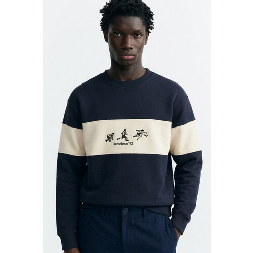 Thinking MU mannen vegan Sweatshirt Leon Runner Navy Ecru Tweedehands