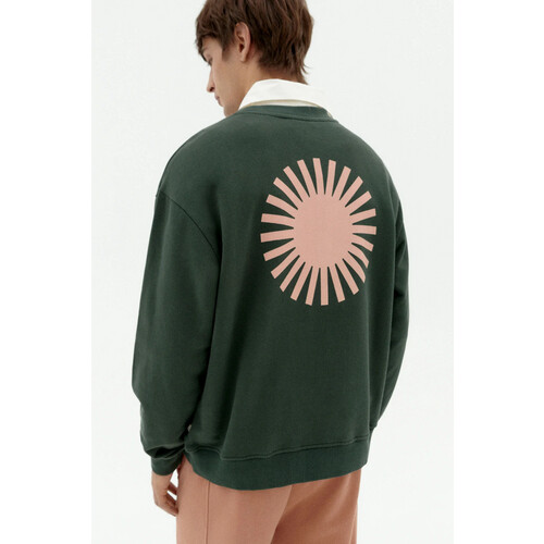 Thinking MU mannen vegan Sweatshirt Leon Sun Print Groen Tweedehands