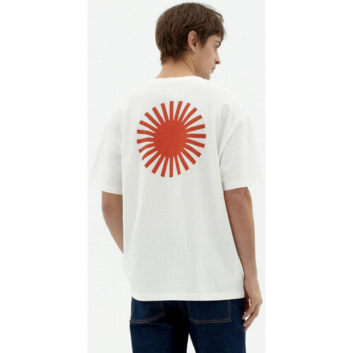Thinking MU mannen vegan T-Shirt Aaron Red Sun Back Print Wit Tweedehands