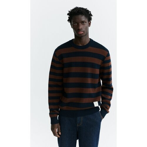 Thinking MU mannen vegan Trui Seth Elbow Patch Marineblauwe Strepen Tweedehands