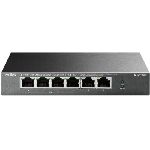 TP-Link TL-SF1006P - Switch - 6x Ethernet 100Mbps - 4x PoE+ (802.3at) - PoE-budget 67W - Maximale bandbreedte 1,2Gbps
