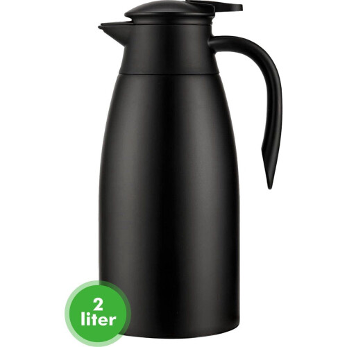 Travelhawk Thermoskan - 2 Liter - Dubbelwandig - 12 uur warm 24 uur koud - Zwart