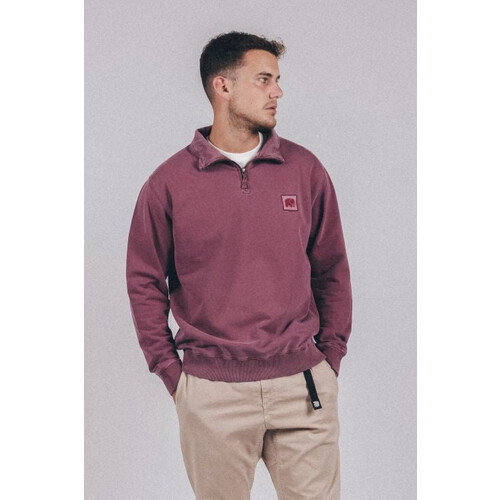 Trendsplant mannen vegan Sweater Sauce Half Zip Pigment Dyed Red Tweedehands