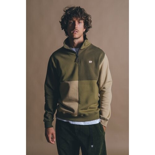 Trendsplant mannen vegan Sweatshirt Halve Rits Color Block Gothic Olijfgroen Tweedehands