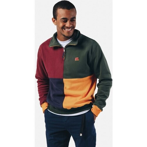 Trendsplant mannen vegan Trui Half Zip Harlequin Color Block Rood Tweedehands