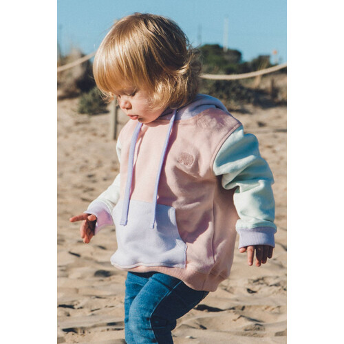 Trendsplant unisex vegan Kinderhoodie Color Block Lichtroze Paars En Groen Tweedehands
