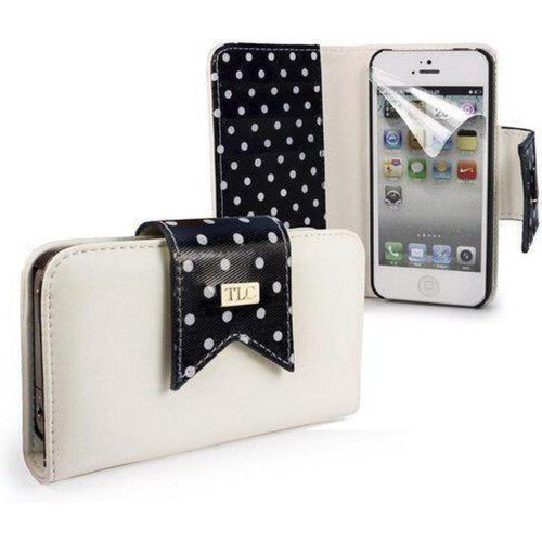 Tuff-Luv iPhone 5c - Leren portemonnee case - 2 kaarthouders en mini-zakje - Zwart/Wit