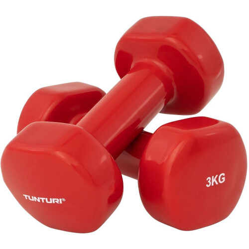 Tunturi Dumbbell set - 2 x 3 kg - Vinyl - Rood (2 stuks)