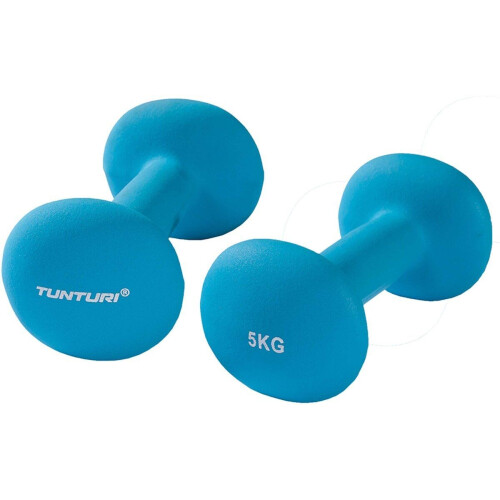 Tunturi Dumbbell set - 2 x 5 kg - Neopreen - Fluor Blauw (2 stuks)