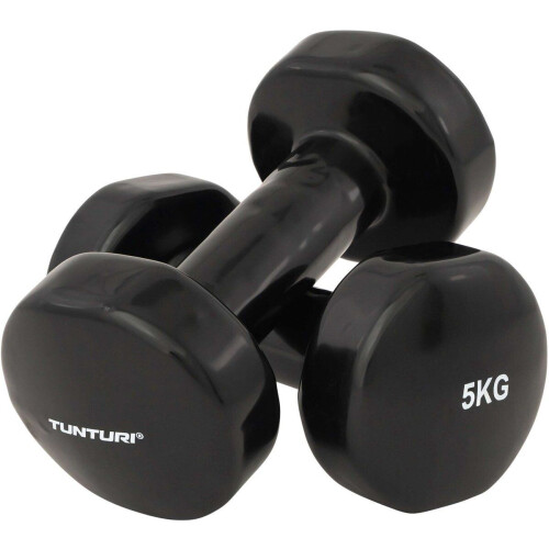 Tunturi Dumbbell set - 2 x 5 kg - Vinyl - Zwart - Incl. gratis fitness app (2 stuks)
