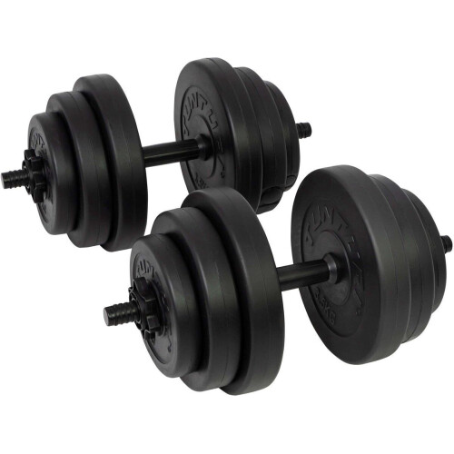 Tunturi Dumbbellset - Halterset - 28kg - Zwart Vinyl - incl. gratis fitness app (2 stuks)