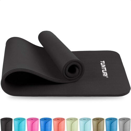 Tunturi NBR Yogamat - Fitnessmat Extra dik 15 mm - 180x60 cm - Incl Trainingsapp - Zwart