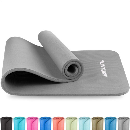 Tunturi NBR Yogamat - Fitnessmat Extra dik 15mm - 180x60cm - Incl Trainingsapp - Grijs Tweedehands