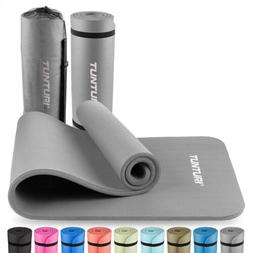 Tunturi NBR Yogamat - Fitnessmat Extra dik 15mm - Anti-slip - 180x60cm - Grijs