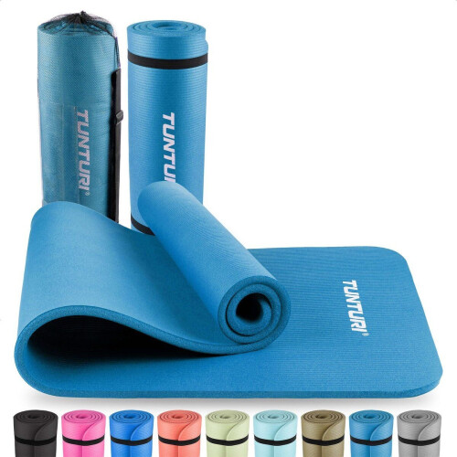 Tunturi NBR Yogamat - Fitnessmat Extra dik 15mm - Anti slip 180x60cm - Petrol Blauw