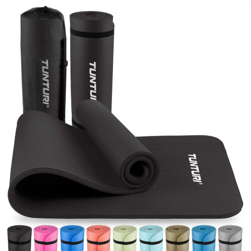Tunturi NBR Yogamat - Fitnessmat Extra dik 15mm - Anti-slip - 180x60cm - Zwart