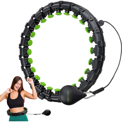 Tunturi Verstelbare Hoelahoep - Weighted Fitness Hula Hoop - 1,3 kg - Omtrek 44 tot 106 cm - Groen/Zwart