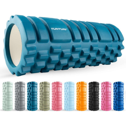 Tunturi Yoga Grid Foam Roller - Massage Roller - 33 cm - Petrol Blauw - Incl. gratis fitness app