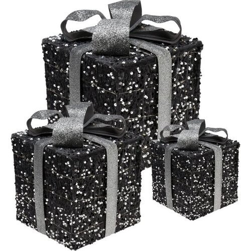 Tweedekans 3 verlichte geschenkdozen met Led - Zilver - 15cm, 20cm, 25cm Tweedehands