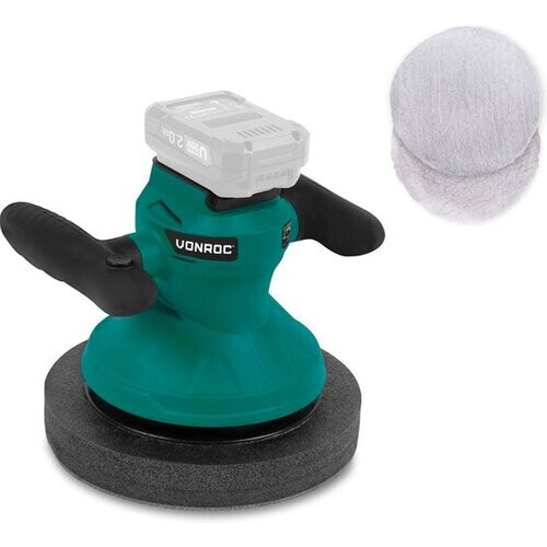 Tweedekans Accu polijstmachine - poetsmachine 20V - Ø240mm – Incl. verstelbare handgrepen, 2 polijsthoezen en opbergtas - Zonder accu & lader Tweedehands