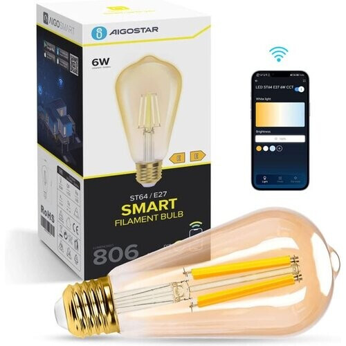 Tweedekans Aigostar 10YIE - ST64 - Slimme verlichting - Lichtbron E27 - Ø 6,4 cm - Appbesturing - Dimbaar - Smart Bulb - 6W Tweedehands