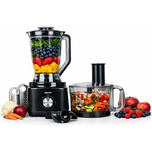 Tweedekans alpina 3-in-1 Foodprocessor, Blender en Smoothie Maker - Keukenmachine Multifunctioneel - Groentesnijder - Hakmolen - 2L - BPA-Vrij - Vaatwasserbestendig - FP413GS - Zwart Tweedehands