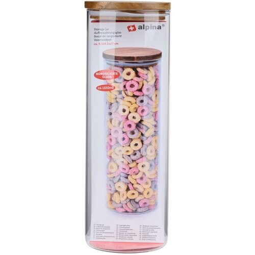 Tweedekans alpina Glazen pot met Deksel - 1650 ML - Vaatwasserbestendig - Borosilicaatglas en Accaciahout Tweedehands