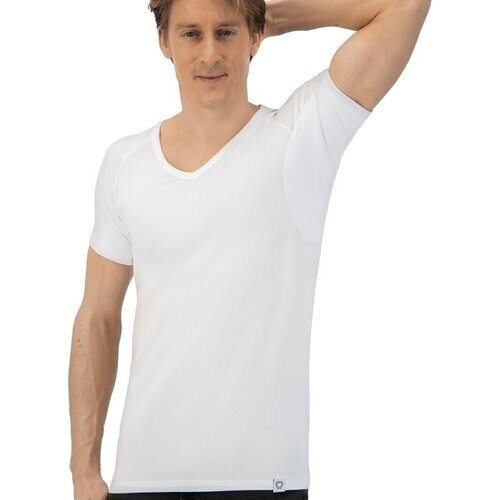 Tweedekans Anti Zweet Shirt - Fibershirts® - Ingenaaide Okselpads - Ondershirt - Wit - V-hals - Heren - Maat L Tweedehands