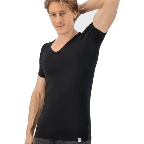 Tweedekans Anti Zweet Shirt - Fibershirts® - Ingenaaide Okselpads - Ondershirt - Zwart - V-hals - Heren - Maat XXL Tweedehands