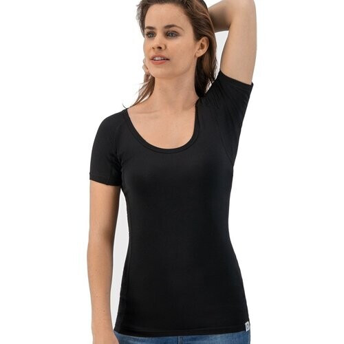 Tweedekans Anti Zweet Shirt - Fibershirts® - Ingenaaide Okselpads - Ondershirt - Zwart - Ronde Hals - Dames - Maat M Tweedehands