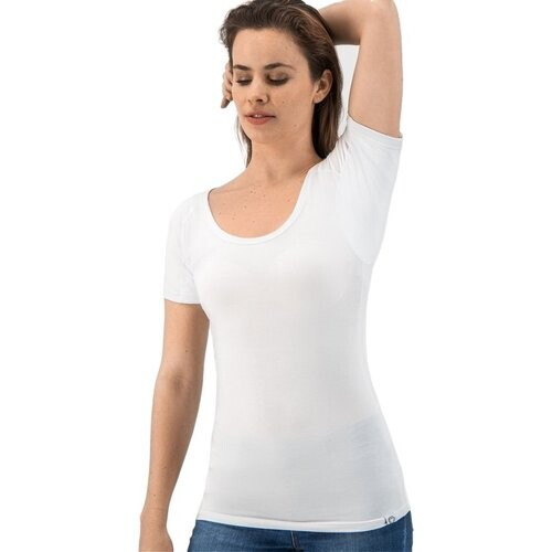 Tweedekans Anti Zweet Shirt - Fibershirts® - Ingenaaide Okselpads - Ondershirt - Wit - Ronde Hals - Dames - Maat S Tweedehands