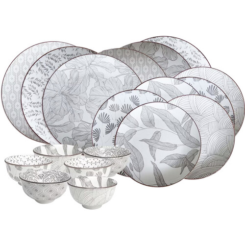 Tweedekans Ard’Time Serviesset Yokote - 18-delig - Porselein - Grijs - Borden Ø 26/21 cm, Kom Ø 11 cm Tweedehands