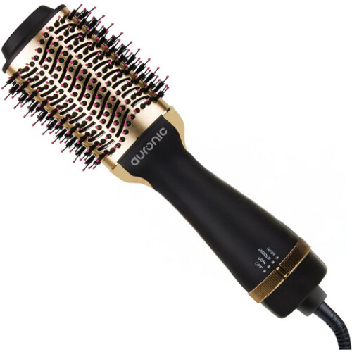 Tweedekans Auronic 3-in-1 Föhnborstel - Keramische Magic Brush - Airstyler - Lang/Stijl/Krullen - 1000W - Zwart/Goud Tweedehands