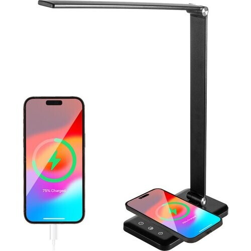 Tweedekans Auronic Bureaulamp - LED - USB en Draadloos Mobiel Opladen - Timer - Dimbare Klemlamp - Wit en Warm Licht - Zwart Tweedehands