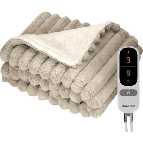 Tweedekans Auronic Elektrische Deken - 160 x 120cm - Warmtedeken - 1 Persoons - 3 Warmtestanden - Pluche - Taupe Tweedehands