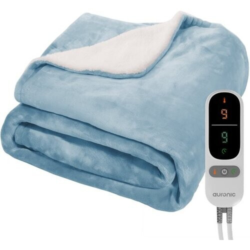 Tweedekans Auronic Elektrische Deken - 180x130cm - Warmtedeken - 1 Persoon - Sherpa Fleece - 9 Hitte en Timerstanden - Bovendeken - Verwarmingsdeken - Lichtblauw Tweedehands