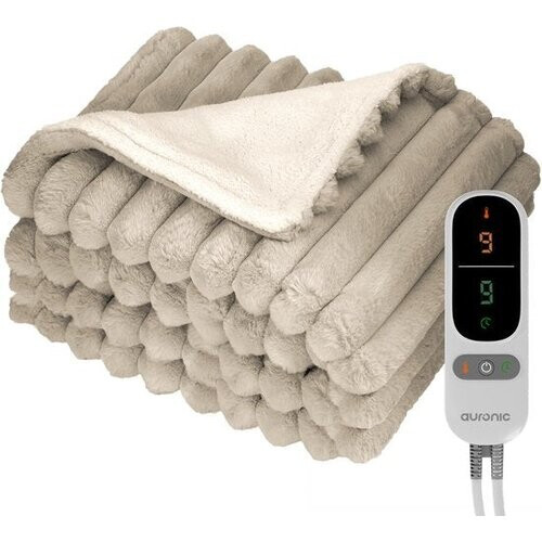 Tweedekans Auronic Elektrische Deken - 200 x 180cm - 2 Persoons - Warmtedeken - 3 Warmtestanden - Pluche - Verwarmingsdeken - Taupe Tweedehands
