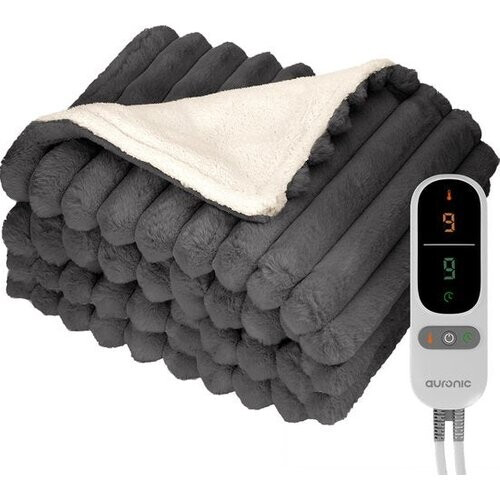 Tweedekans Auronic Elektrische Deken - 200 x 180cm - 2 Persoons - Warmtedeken - 3 Warmtestanden - Pluche - verwarmingsdeken - Antraciet Tweedehands