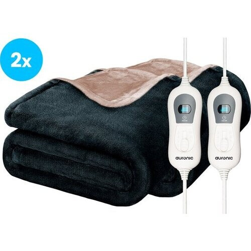 Tweedekans Auronic Elektrische Deken - Duo Pack - Warmtedeken - 1 Persoons - 3 Warmtestanden - 160x120cm - Antraciet Tweedehands