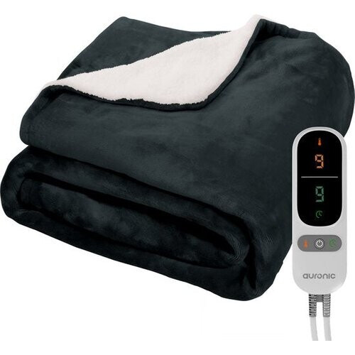 Tweedekans Auronic Elektrische Deken - Warmtedeken - Sherpa Fleece - 9 Hitte en Timerstanden - Bovendeken - 180x130 - 1 persoons - Antraciet Tweedehands