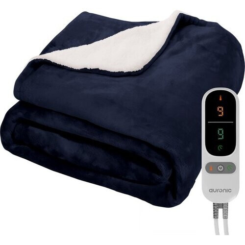 Tweedekans Auronic Elektrische Deken - Warmtedeken - Sherpa Fleece - 9 Hitte en Timerstanden - Bovendeken - 180x130 - 1 persoons - Blauw Tweedehands