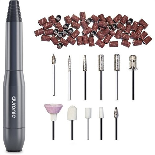 Tweedekans Auronic Elektrische Nagelfrees / Nagelvijl - 11 Bitjes en 56 Schuurrolletjes - Manicure / Pedicure - Grijs Tweedehands